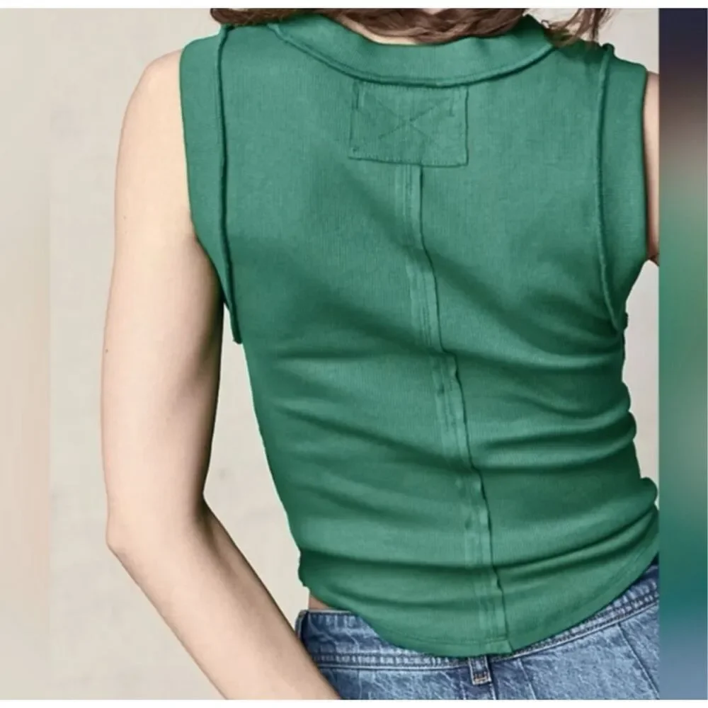 Free People We The Free Kate Ribbed stretch Tank top in Kelly green L NWOT